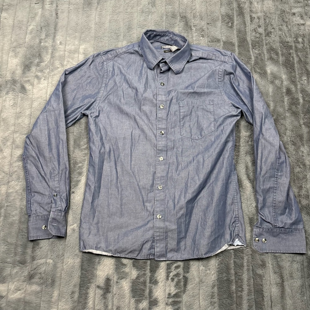 Van Heusen Never Tuck Slim Fit Shirt Mens Small Blue Long Sleeve Button Down